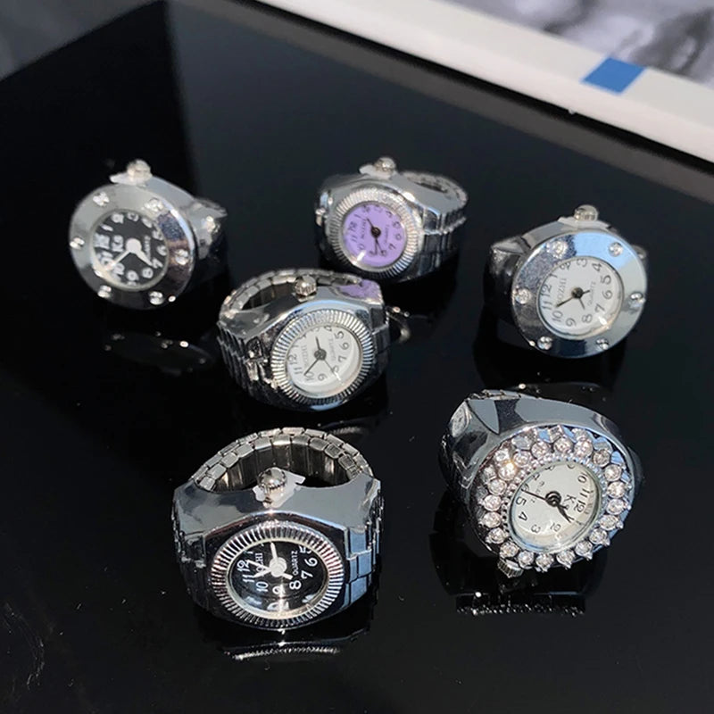 FFLACELL 2021 New Individuality Vintage Punk Elastic Stretchy Quartz Watch Rings for Women Man Hip-hop Couple Accessories