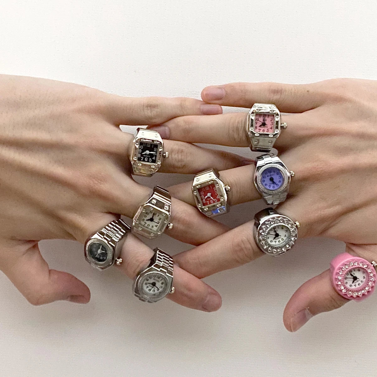 FFLACELL 2021 New Individuality Vintage Punk Elastic Stretchy Quartz Watch Rings for Women Man Hip-hop Couple Accessories