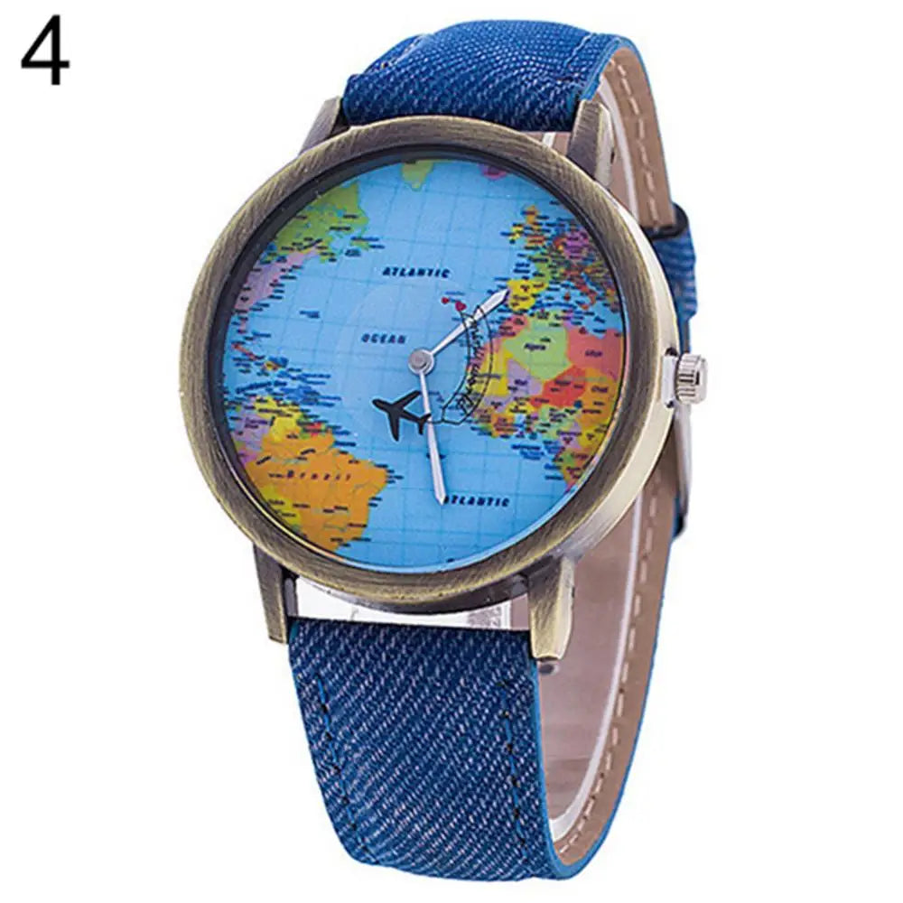 Hot Sale Mini World Fashion Quartz Watch Men Unisex Map Airplane Travel The World Women Leather Dress Wrist Watch Clock Fashion