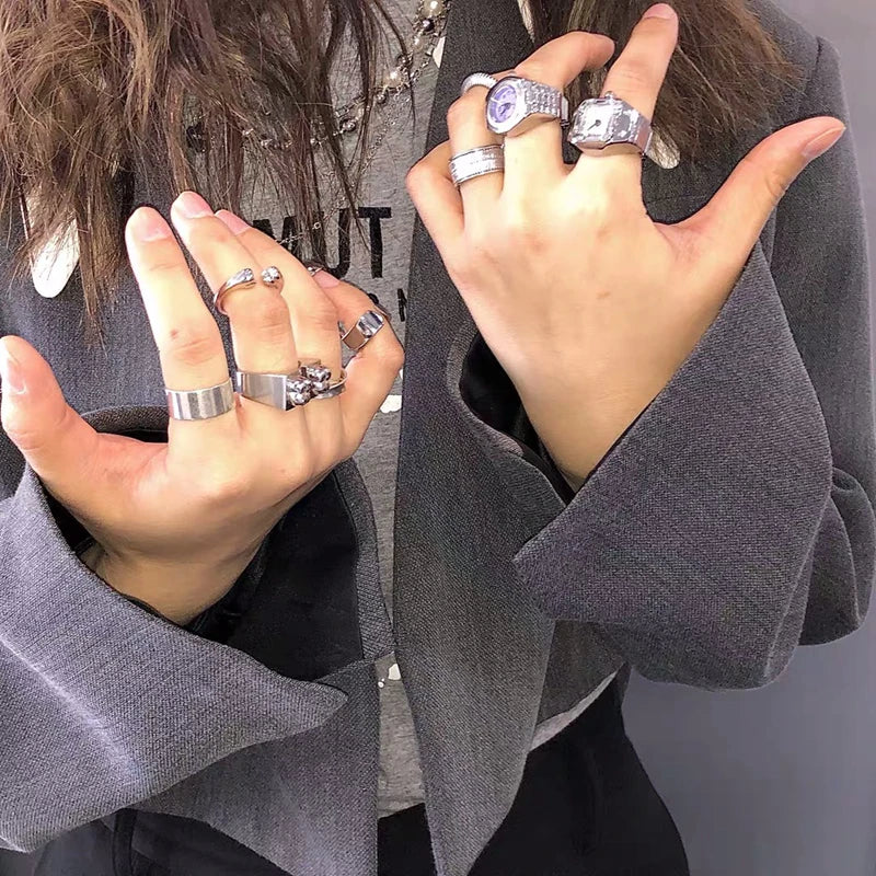 FFLACELL 2021 New Individuality Vintage Punk Elastic Stretchy Quartz Watch Rings for Women Man Hip-hop Couple Accessories