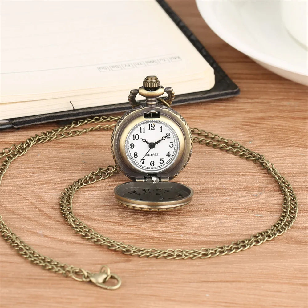 Lovely Mini Necklace Pocket Watch Quartz Arabic Numerals Dial Pendant Chain Antique Tiny Clock Gifts for Kids Women