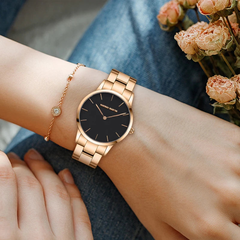 Elegent Rose Gold Women Watch Japan Movement Quartz Waterproof Wristwatches Female Round Dial Stain Steel Band Fashion Clock