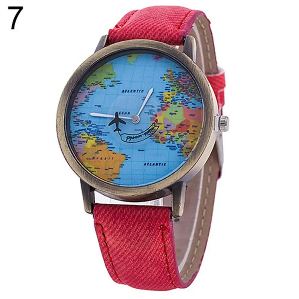 Hot Sale Mini World Fashion Quartz Watch Men Unisex Map Airplane Travel The World Women Leather Dress Wrist Watch Clock Fashion