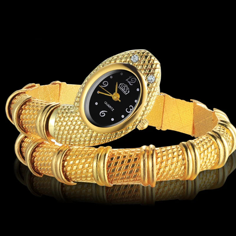 Hot Sale Unique Fashion Wristwatches Women Ladies Snake Shaped Bracelet Watch Crystal Female Watches Luxury Silver Gold Clock