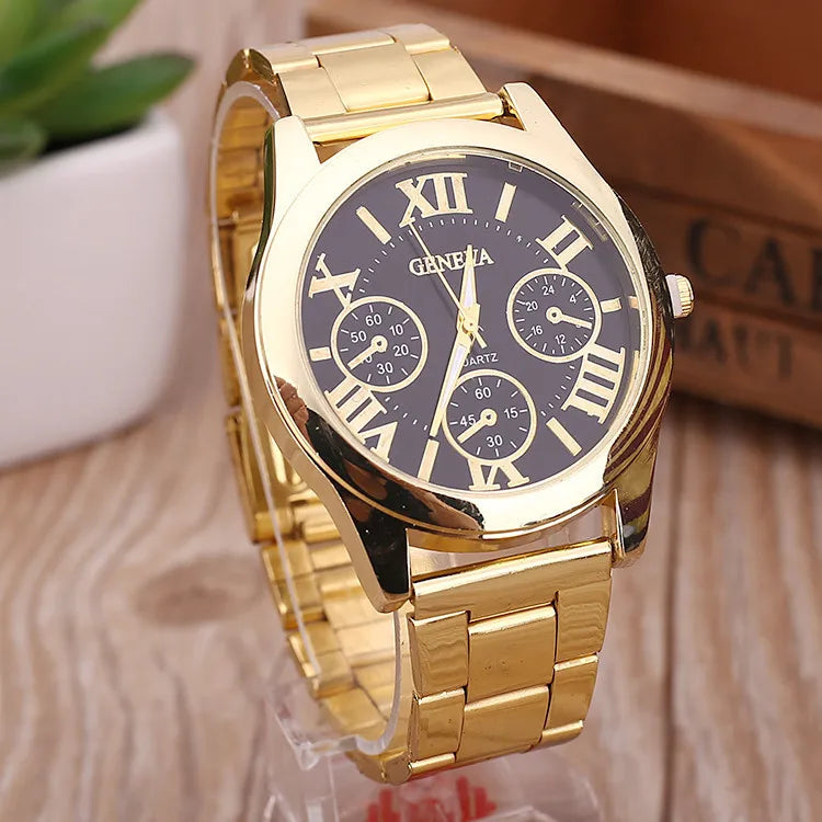 Top New Brand 3 Eyes Gold Geneva Casual Quartz Watch Women Stainless Steel Dress Watches Relogio Feminino Ladies Clock Hot Sale