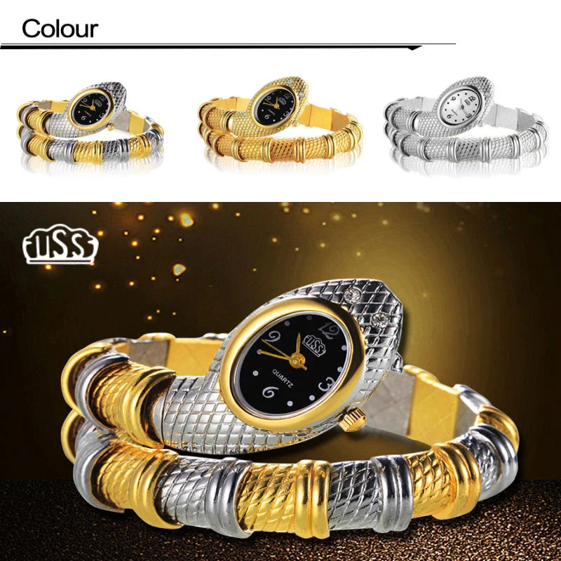 Hot Sale Unique Fashion Wristwatches Women Ladies Snake Shaped Bracelet Watch Crystal Female Watches Luxury Silver Gold Clock