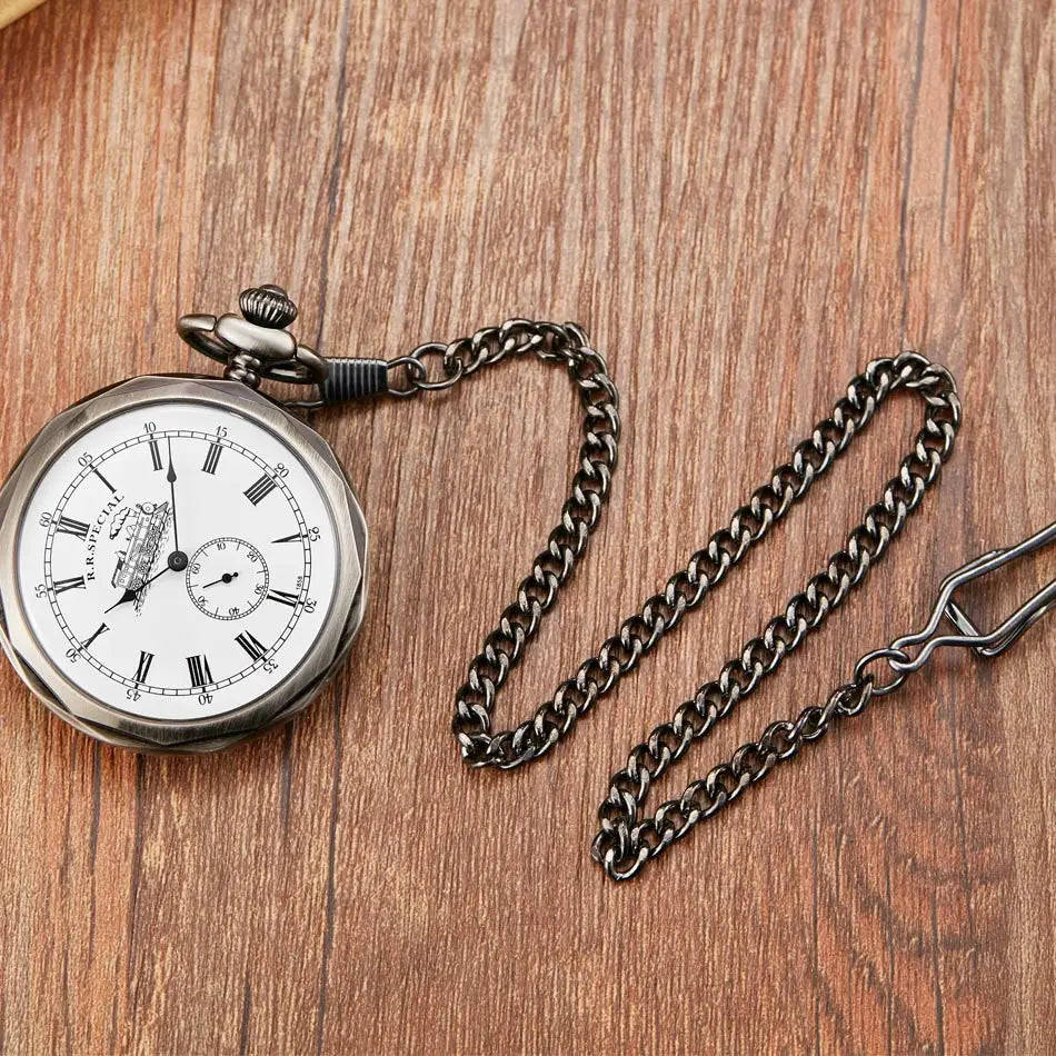 Antique Silver London Pocket & Fob Watches Hand Wind Skeleton Men Women Mechanical Pocket Watch With Pendant Chain Necklace