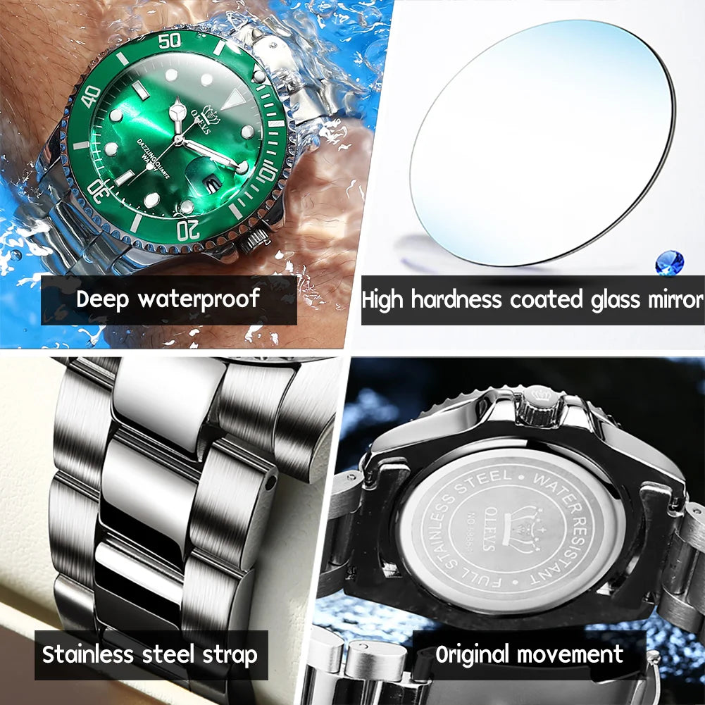 OLEVS Original Quartz Watch for Men Stainles Steel Waterproof Sport Watches Fashion Luxury Top Brand Men's Wristwatch Hot Sale