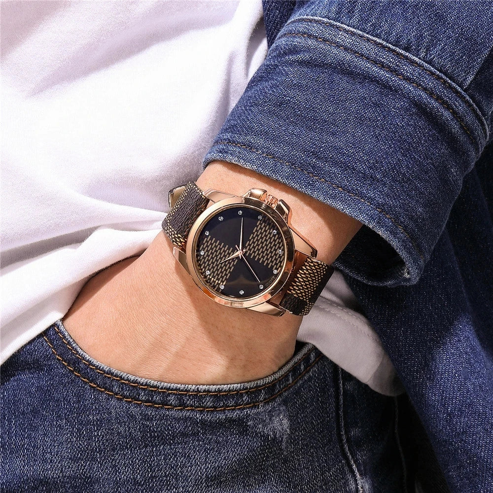 Fashion Brand Women Men Watch Luxury Rose Gold High Quality Quartz Watch Leather Strap Casual Dress Watch Hot Sale Montre femme