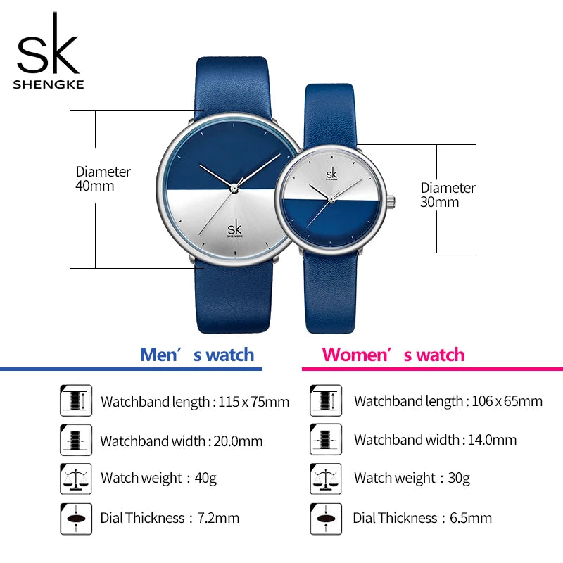 ShengKe Fashion Lovers Watches Men Women Casual Leather Strap Quartz Watch Women's Dress Couple Watch Clock Relogios Femininos