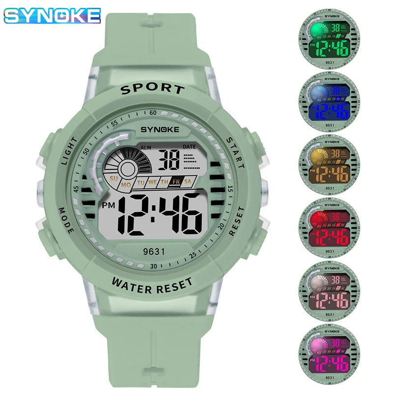 SYNOKE Fashion Kids Sport Watches 50M Waterproof Electronic Wristwatch Stop Watch Clock Children Digital Watch For Boys Girls