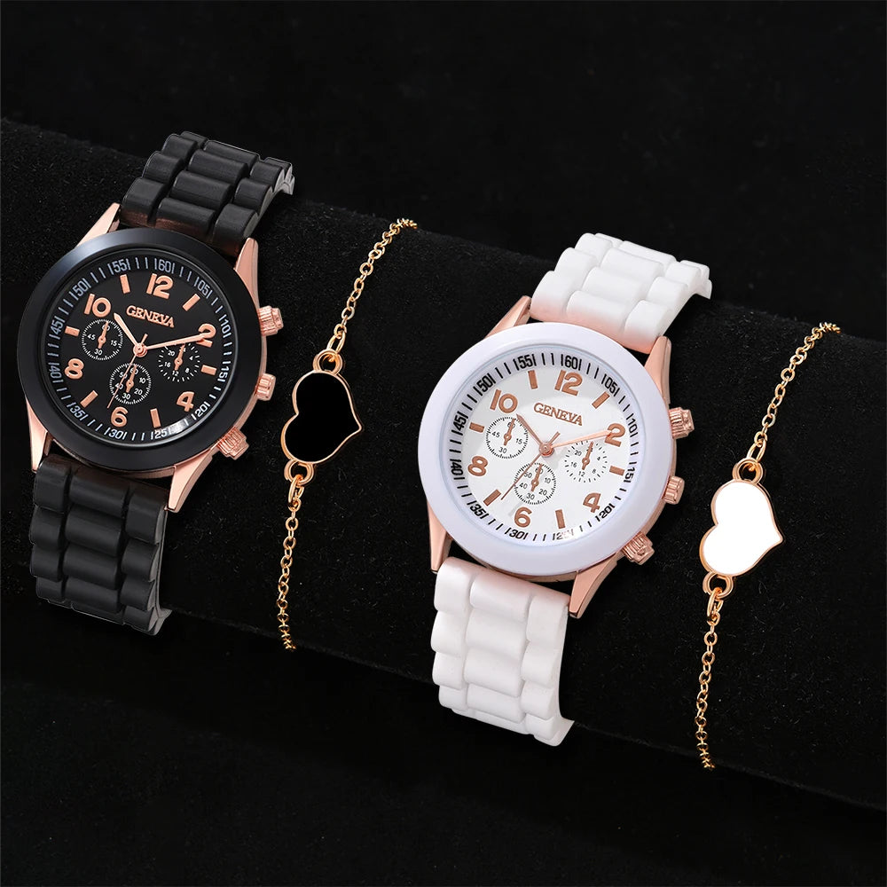 2PCS Set Couple Fashion Casual Leather Watches Ladies Simple Dial Quartz Wristwatches Dress Clock Montre Femme