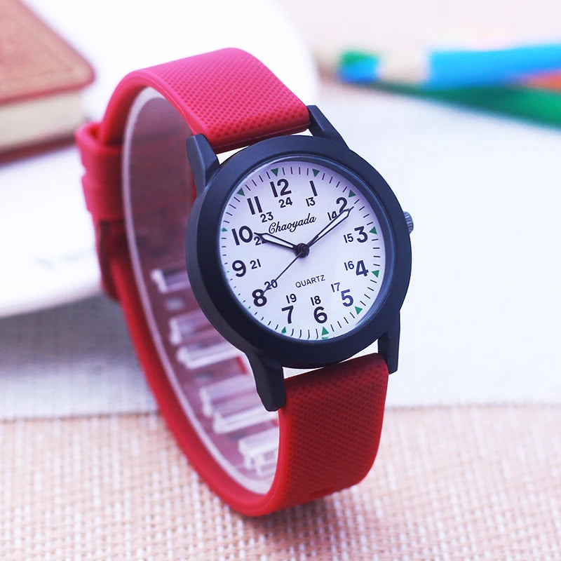 2024 New Style Children Boys Girls Simple 24 Hours Luminous Hands Sports Silicone Strap Watches Jelly Colors Quartz Wristwatches