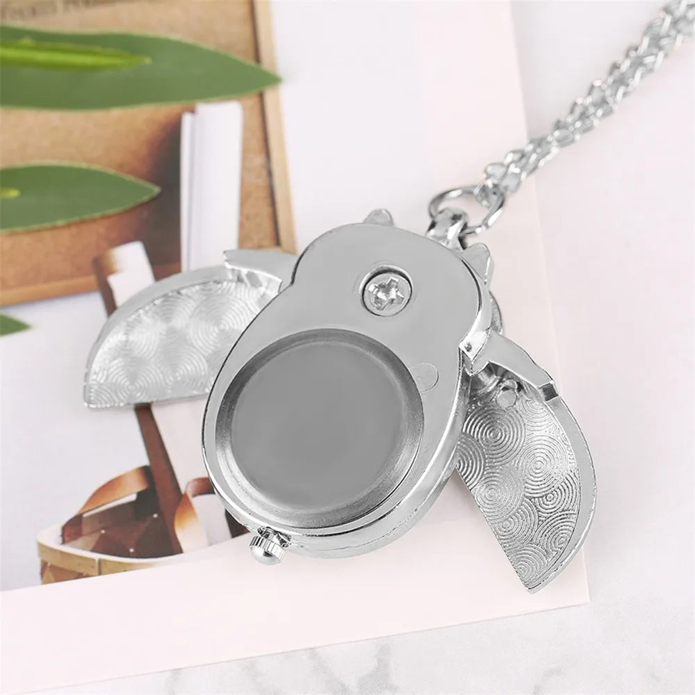 Tiny Cute Owl Shaped Pendant Necklace Pocket Watch for Kid Men Women Retro Quartz Pocket Clock Gifts Arabic Numerals Dial