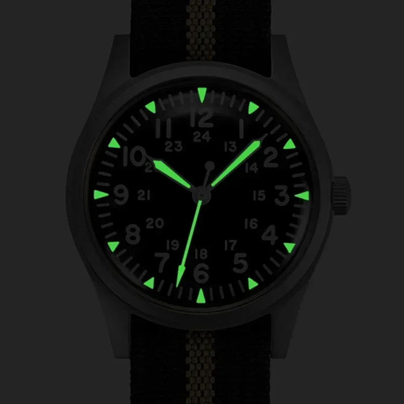 RDUNAE G10 34.5mm Retro Military Watch 316L Stainless Steel K1 Mineral Glass Luminous Personality Sports Quartz Men Pilot Watch