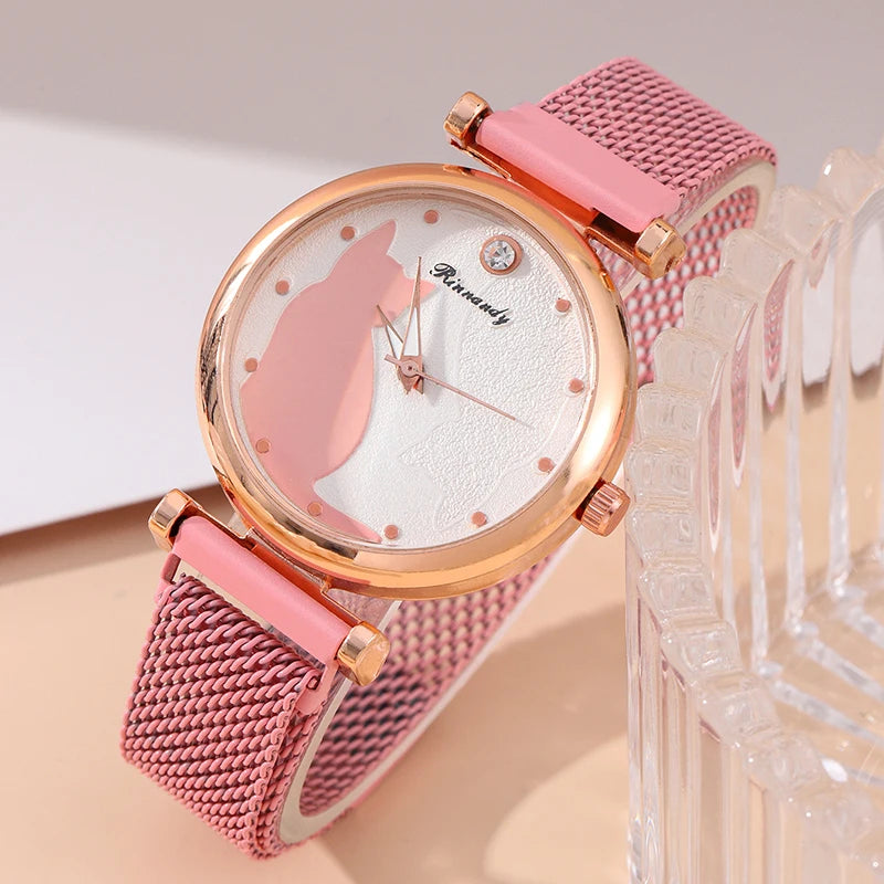 2pcs/set Women's Couple Quartz Wristwatch Luxury Women Mesh Belt Quartz Wrist Watches Women Business Casual Wristwatches