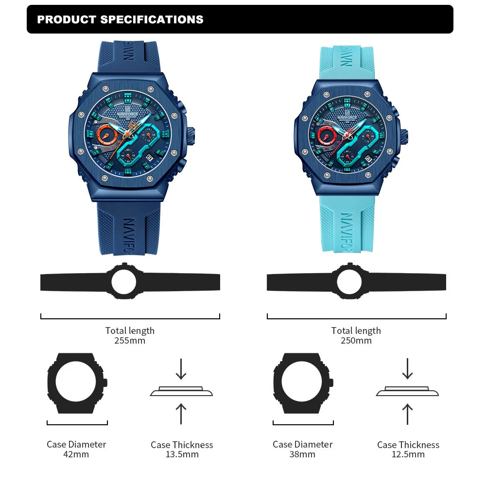 New NAVIFORCE Waterproof Quartz Men Women Watch Couple Wristwatch Top Brand Luxury Silicone Strap Luminous Hand Lover Clock