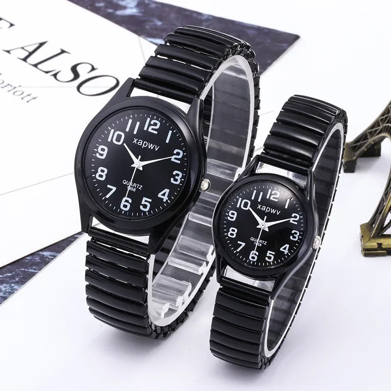 Creative Black and White Elastic Band Watch Elderly Couple Stretch Retro Couple's Watch 1pc