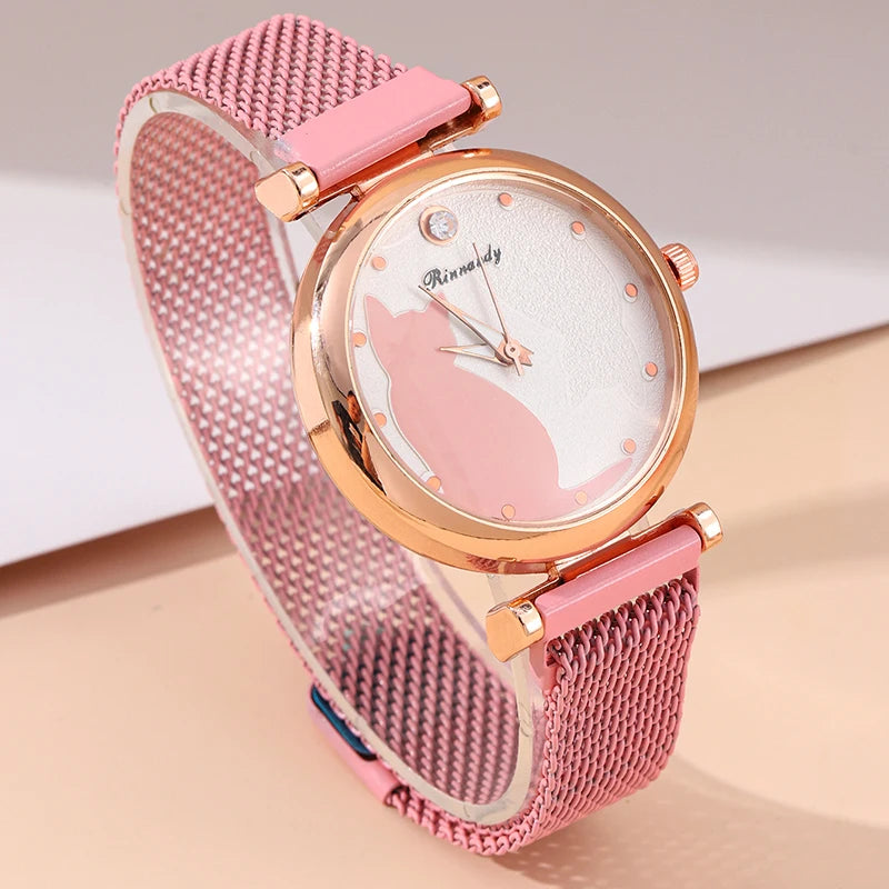 2pcs/set Women's Couple Quartz Wristwatch Luxury Women Mesh Belt Quartz Wrist Watches Women Business Casual Wristwatches