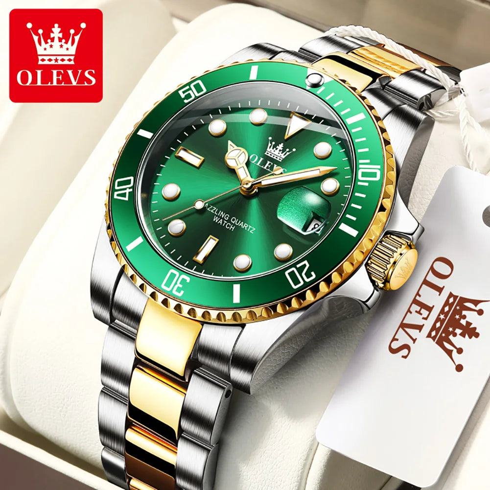 OLEVS Original Quartz Watch for Men Stainles Steel Waterproof Sport Watches Fashion Luxury Top Brand Men's Wristwatch Hot Sale