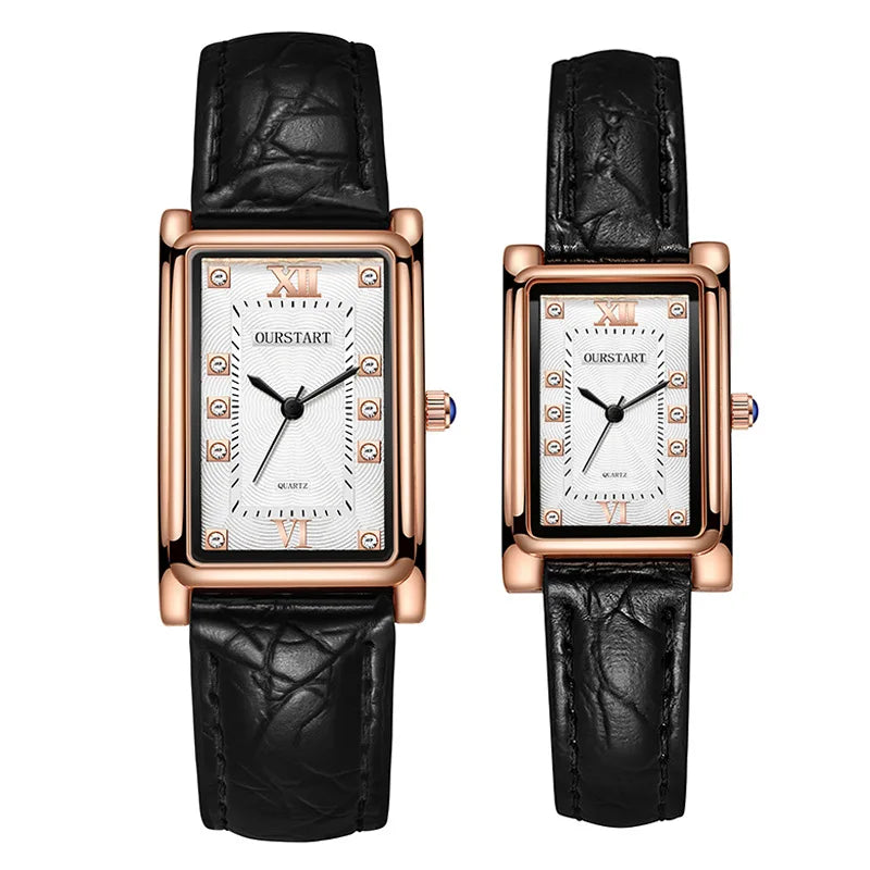 2024 New Couple Watches Luxury Lover's Casual Quartz Watch Women Leather Rectangle Watches For Gift Relogio Feminino Male Clock