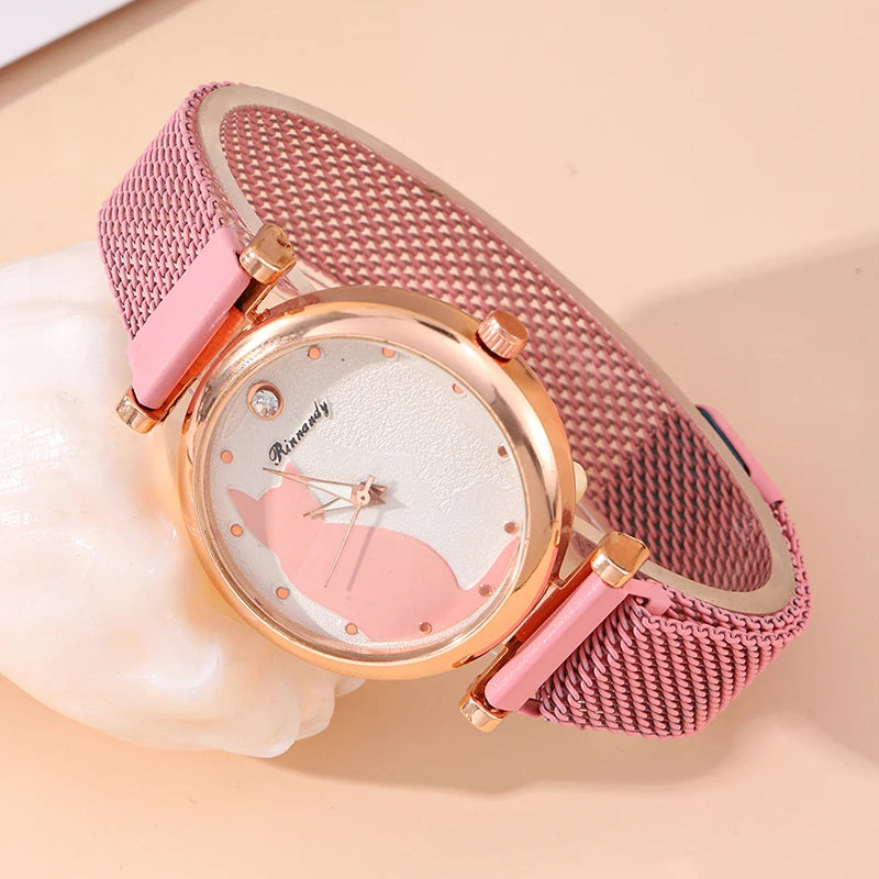 2pcs/set Women's Couple Quartz Wristwatch Luxury Women Mesh Belt Quartz Wrist Watches Women Business Casual Wristwatches