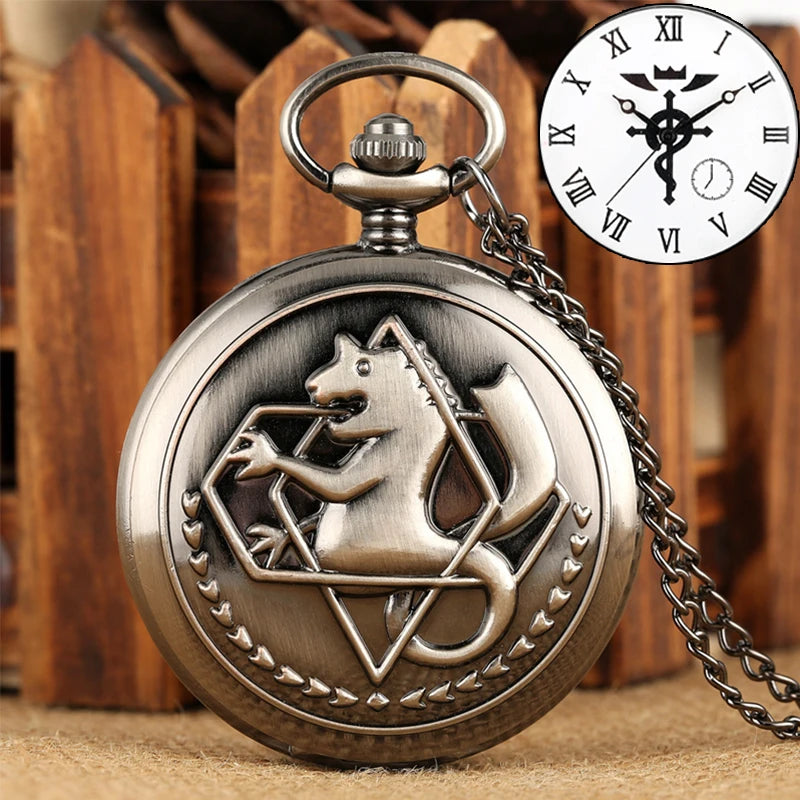 Antique Fullmetal Alchemist Quartz Anime Pocket Watch Cosplay Edward Elric Clock Design Pendant Necklace Chain Vintage Chain