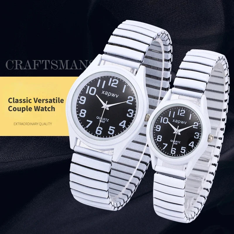 Creative Black and White Elastic Band Watch Elderly Couple Stretch Retro Couple's Watch 1pc