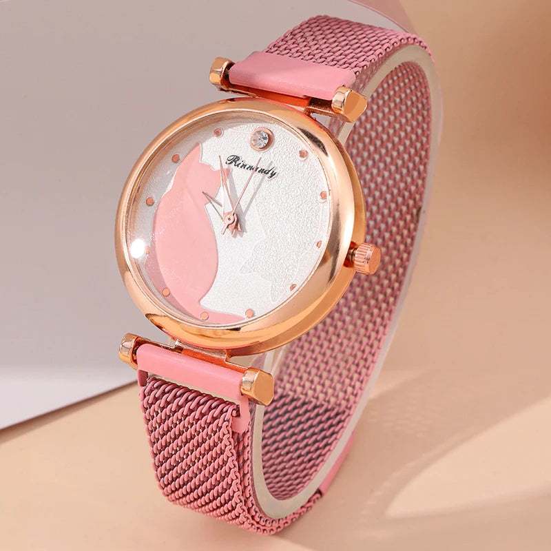 2pcs/set Women's Couple Quartz Wristwatch Luxury Women Mesh Belt Quartz Wrist Watches Women Business Casual Wristwatches