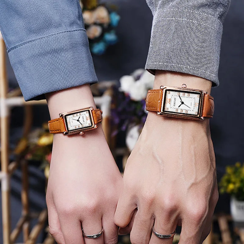 2024 New Couple Watches Luxury Lover's Casual Quartz Watch Women Leather Rectangle Watches For Gift Relogio Feminino Male Clock