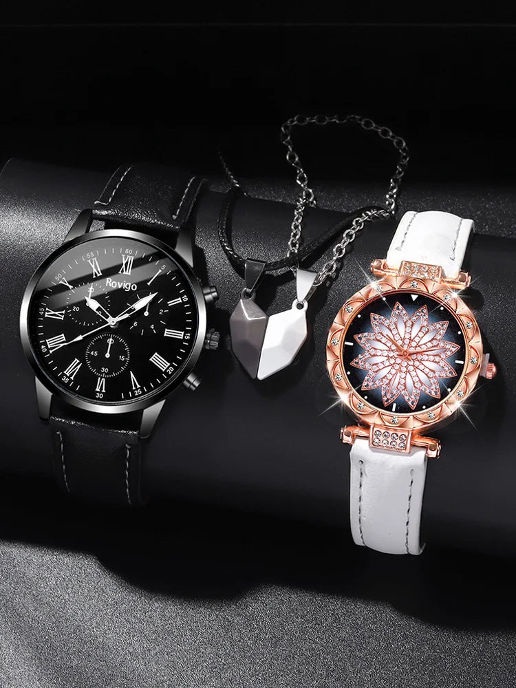 4pcs Minimalist Casual Fashion Wristwatch, Student Strap, Quartz Watch, Male and Female Couple Watch, Couple Necklace