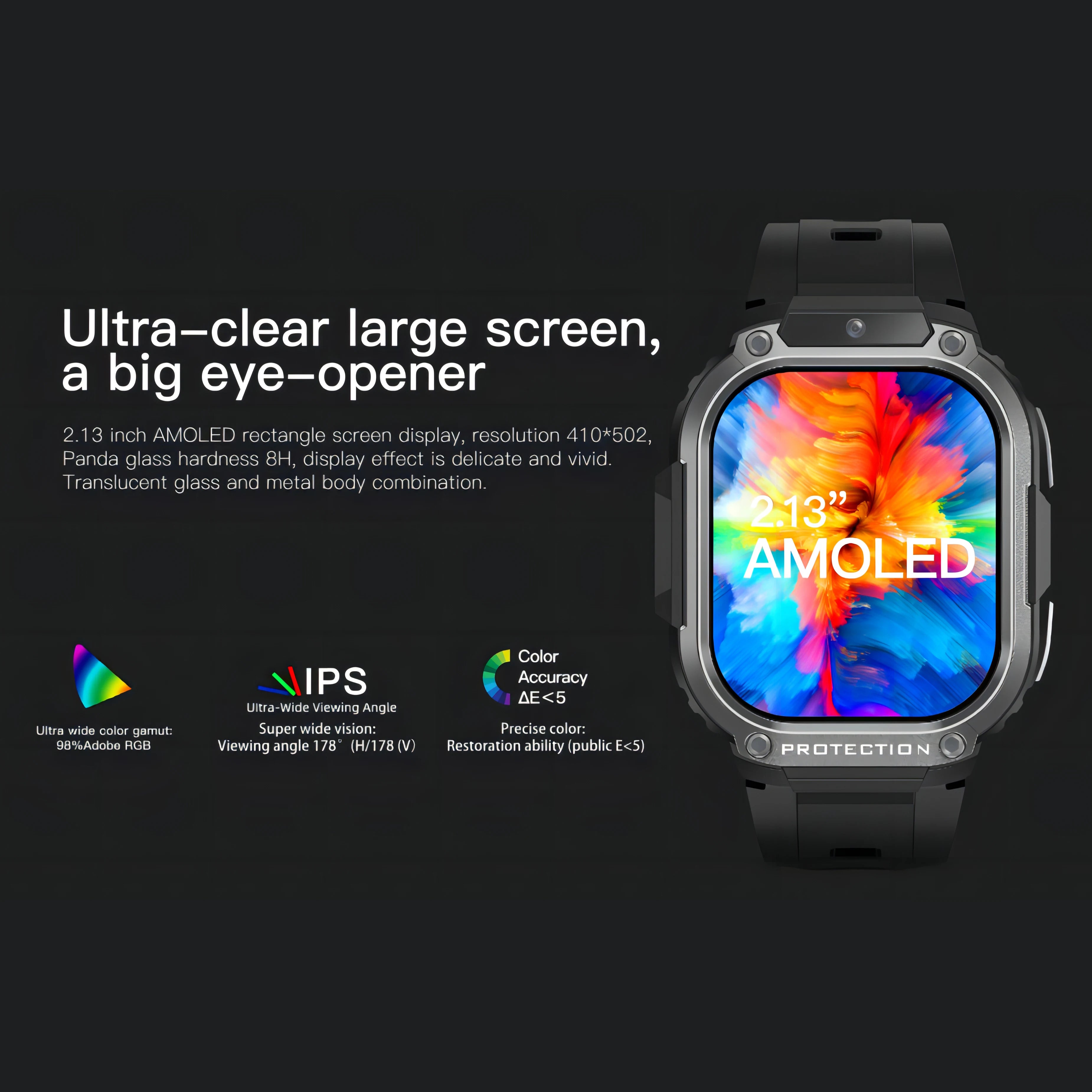 Rainbuvvy DM63 AMOLED 4G LTE Smart Watch 2.13" HD Screen 2GB RAM 16G ROM With SIM Wifi Camera Android8.1 Sports Watch