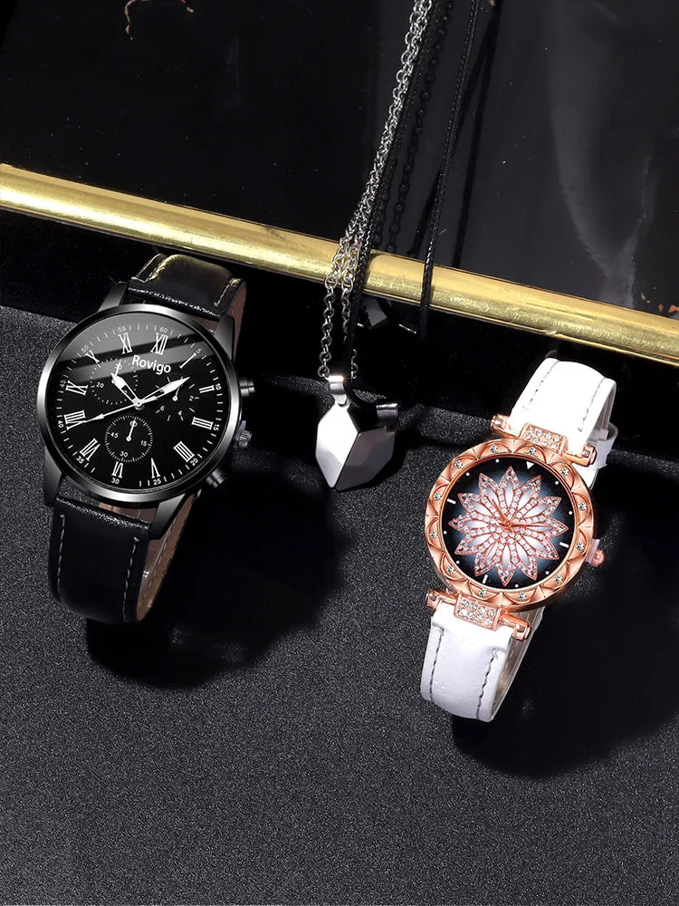 4pcs Minimalist Casual Fashion Wristwatch, Student Strap, Quartz Watch, Male and Female Couple Watch, Couple Necklace