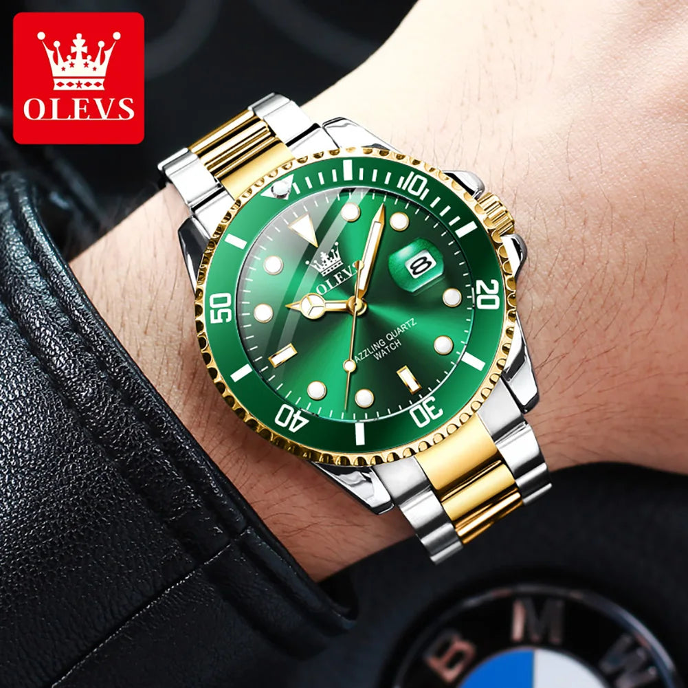 OLEVS Original Quartz Watch for Men Stainles Steel Waterproof Sport Watches Fashion Luxury Top Brand Men's Wristwatch Hot Sale