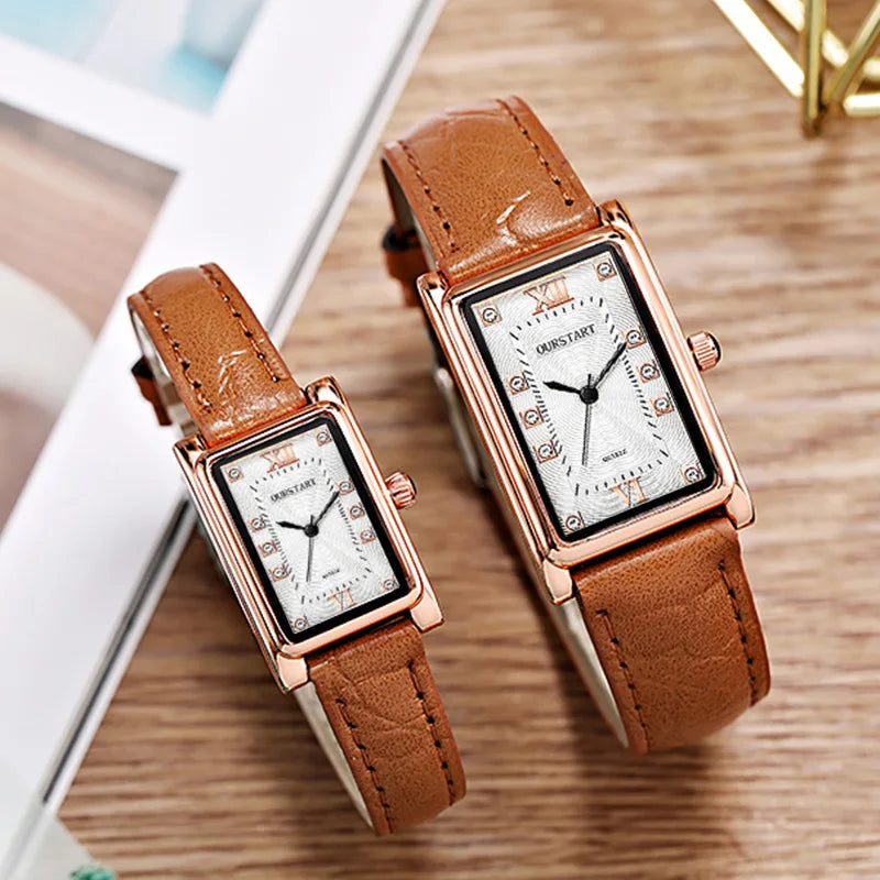 2024 New Couple Watches Luxury Lover's Casual Quartz Watch Women Leather Rectangle Watches For Gift Relogio Feminino Male Clock