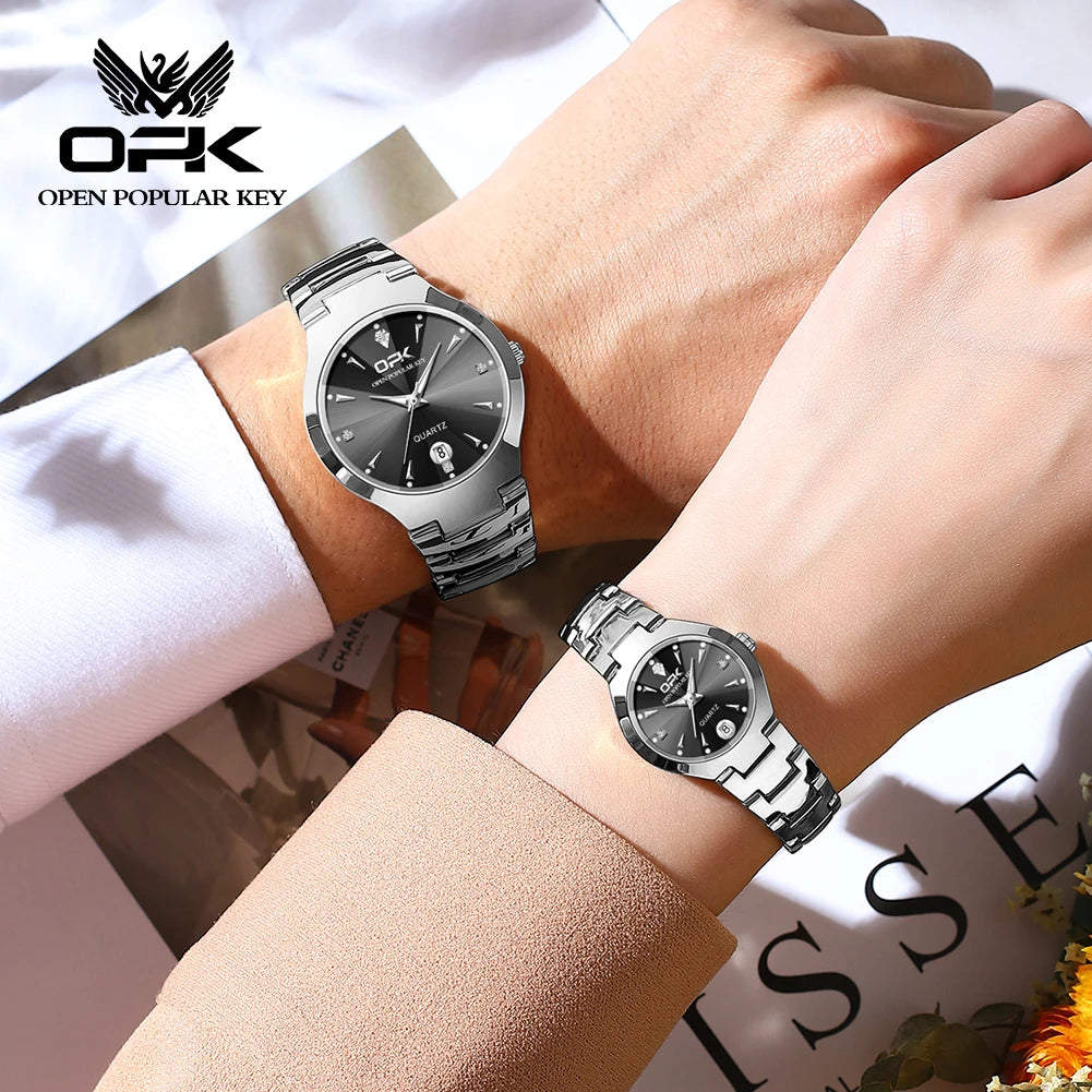 OPK 8105 Luxury Couple Watch Waterproof Luminous Calendar Stainless Steel Wristwatch Original Quartz Watches For Women And Men