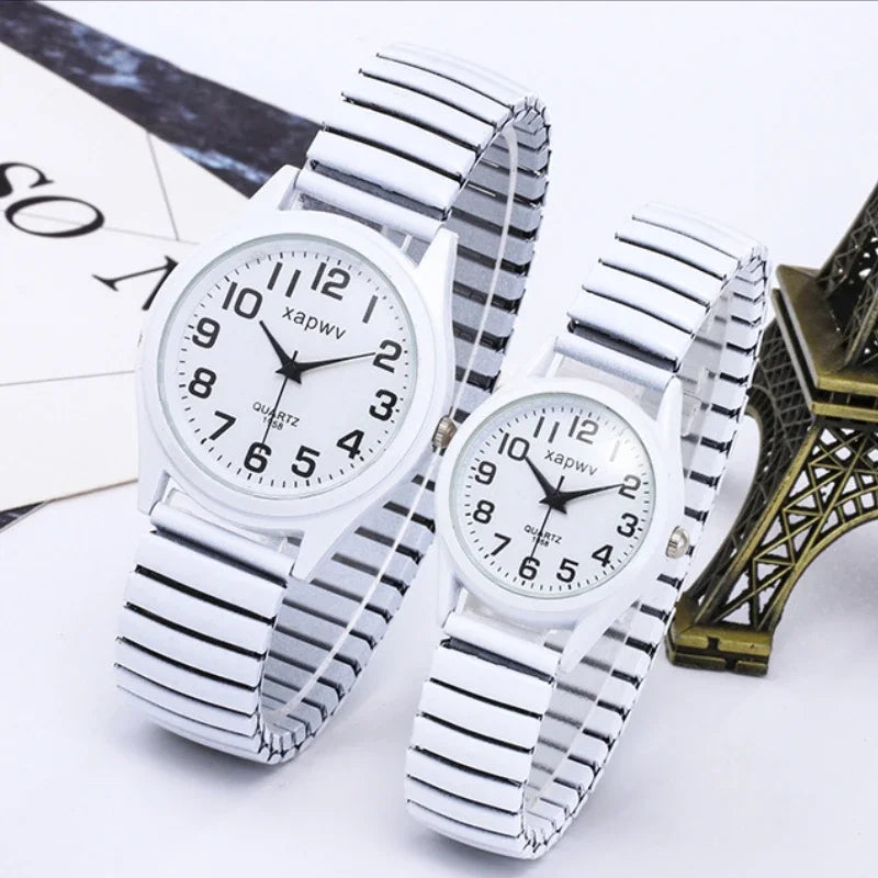 Creative Black and White Elastic Band Watch Elderly Couple Stretch Retro Couple's Watch 1pc