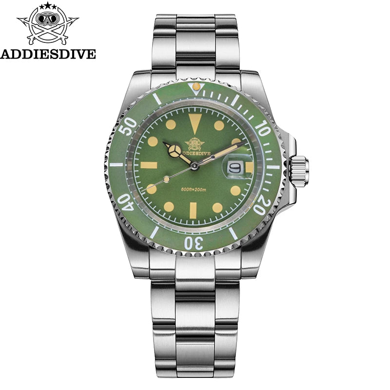 ADDIESDIVE Hot Sale Fashion Quartz Watch For Men 200M Waterproof Super Luminous Watches Stainless Steel AD2054 Dive Reloj Hombre