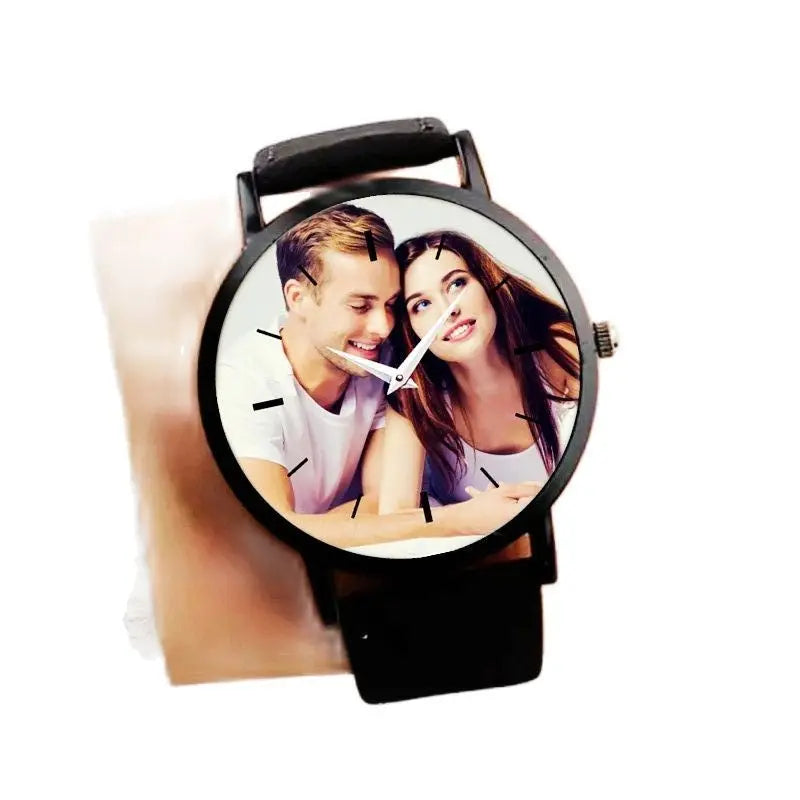 Custom Photo Watch For Couple All Black Leather Unisex Quartz Wristwatches Send Your Picture