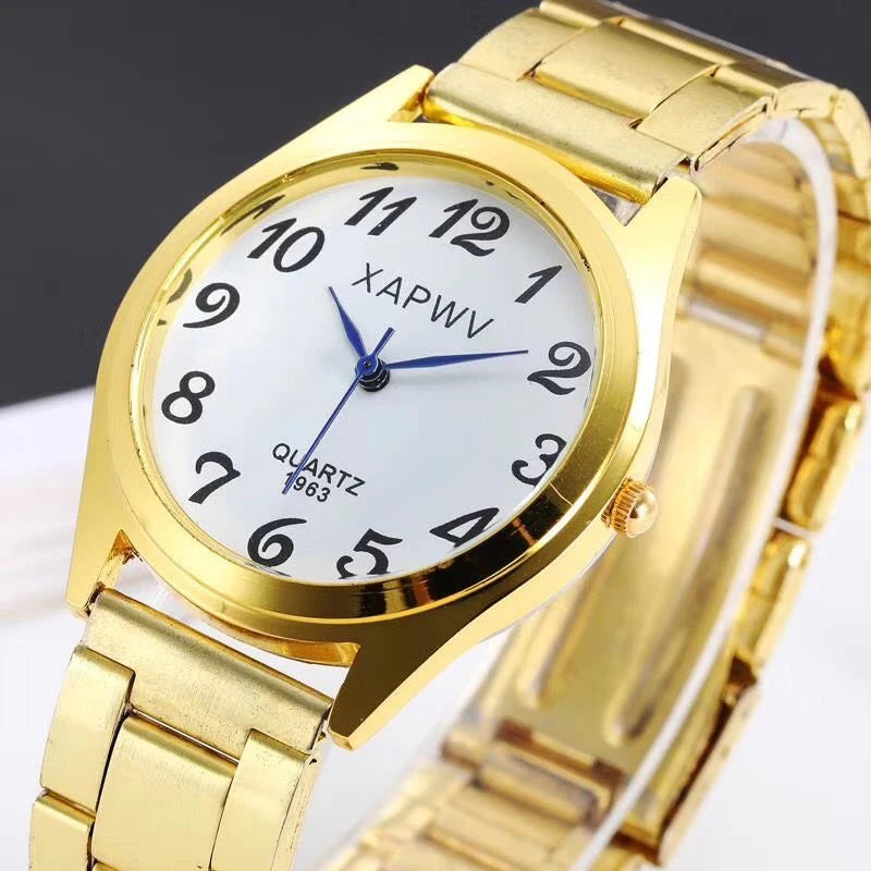 Classic Large Dial Elastic Quartz Fashionable Couple Watch Spring Steel Band Retro Large Digital Student Elderly Watches