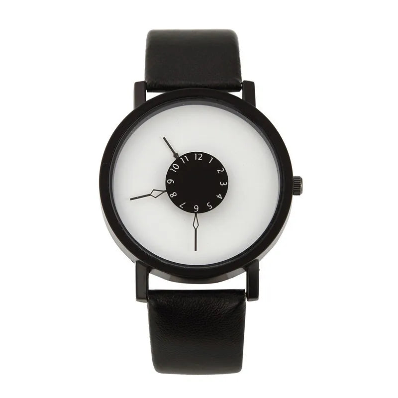 New Concept Personality Reverse Pointer Women Watch  Simple Black and White Couple Wristwatch Belt Men Quartz Watches