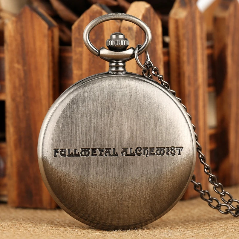 Antique Fullmetal Alchemist Quartz Anime Pocket Watch Cosplay Edward Elric Clock Design Pendant Necklace Chain Vintage Chain