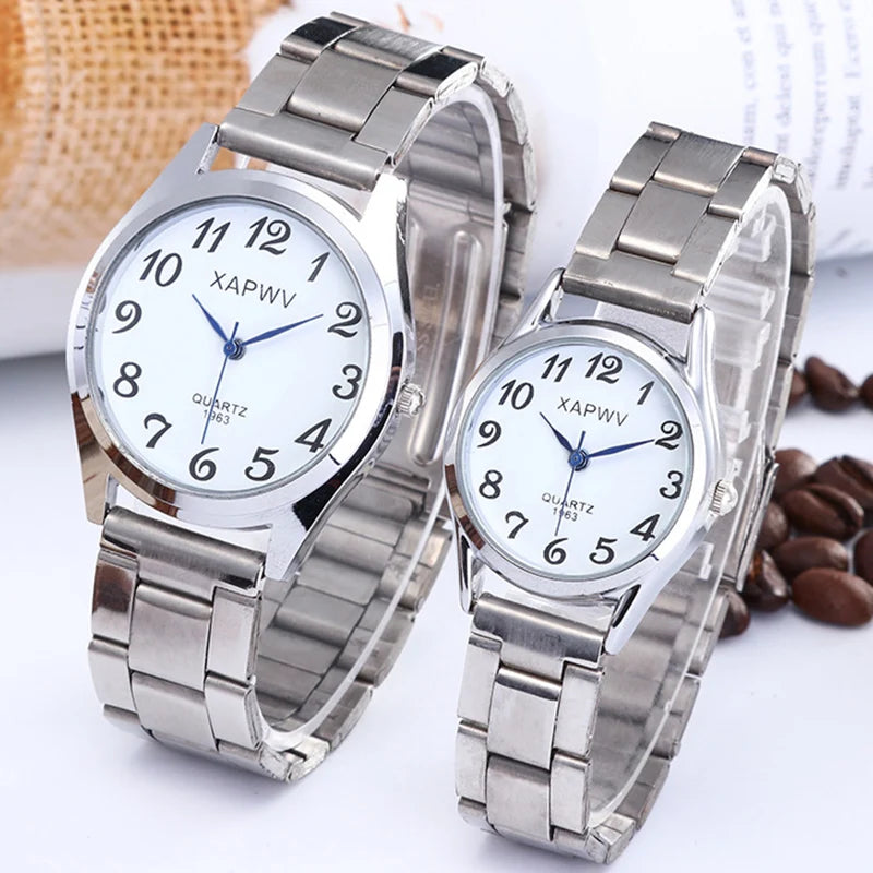 Classic Large Dial Elastic Quartz Fashionable Couple Watch Spring Steel Band Retro Large Digital Student Elderly Watches