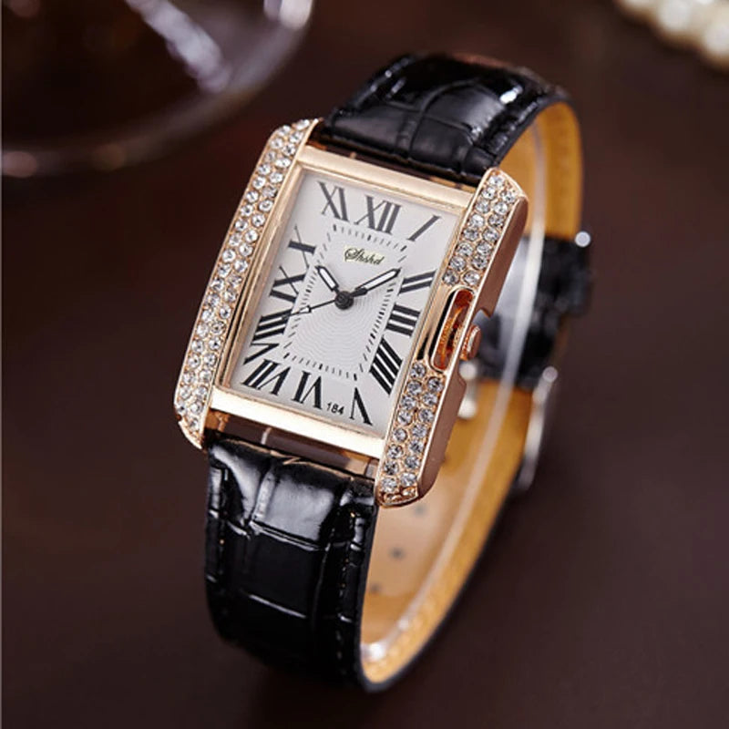 Hot Sale Fashion Rectangle Watch Women Rhinestone Watches Leather Band Quartz Wristwatches Ladies Cheap Price Dropshipping 2023