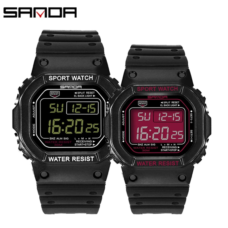 SANDA 293 329 Fashion Brand Couple Watches For Men And Women Sport Digital Lovers Wristwatches LED Display 50m Waterproof Watch