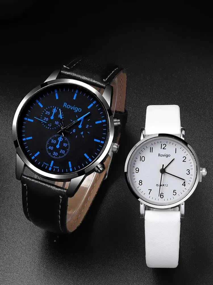 4pcs Fashion Versatile Creative Personalized Men and Women Couple Watch Quartz Watch with Love Pendant Necklace Combination Set