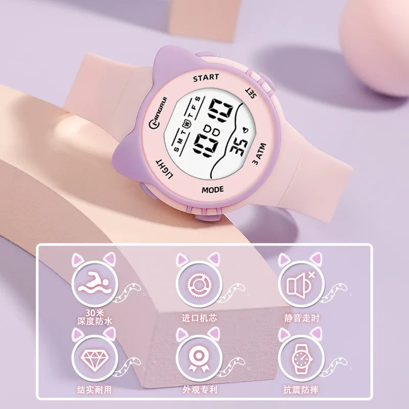 UTHAI C16 Girls And Boys Cute Meow Star Watches Kids Children's Junior High School Waterproof Alarm Clock Electronic Watch