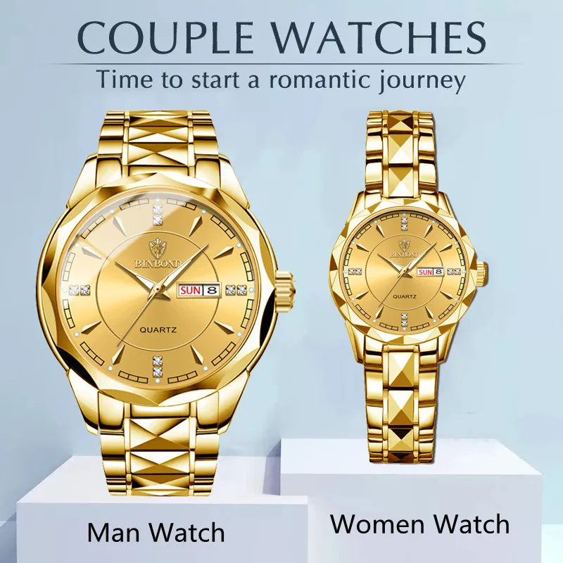 Top Luxury Couple Watch Stainless Steel 30m Waterproof Clock Male Lady Sports Mens Watches Women Quartz Casual Wrist Watch