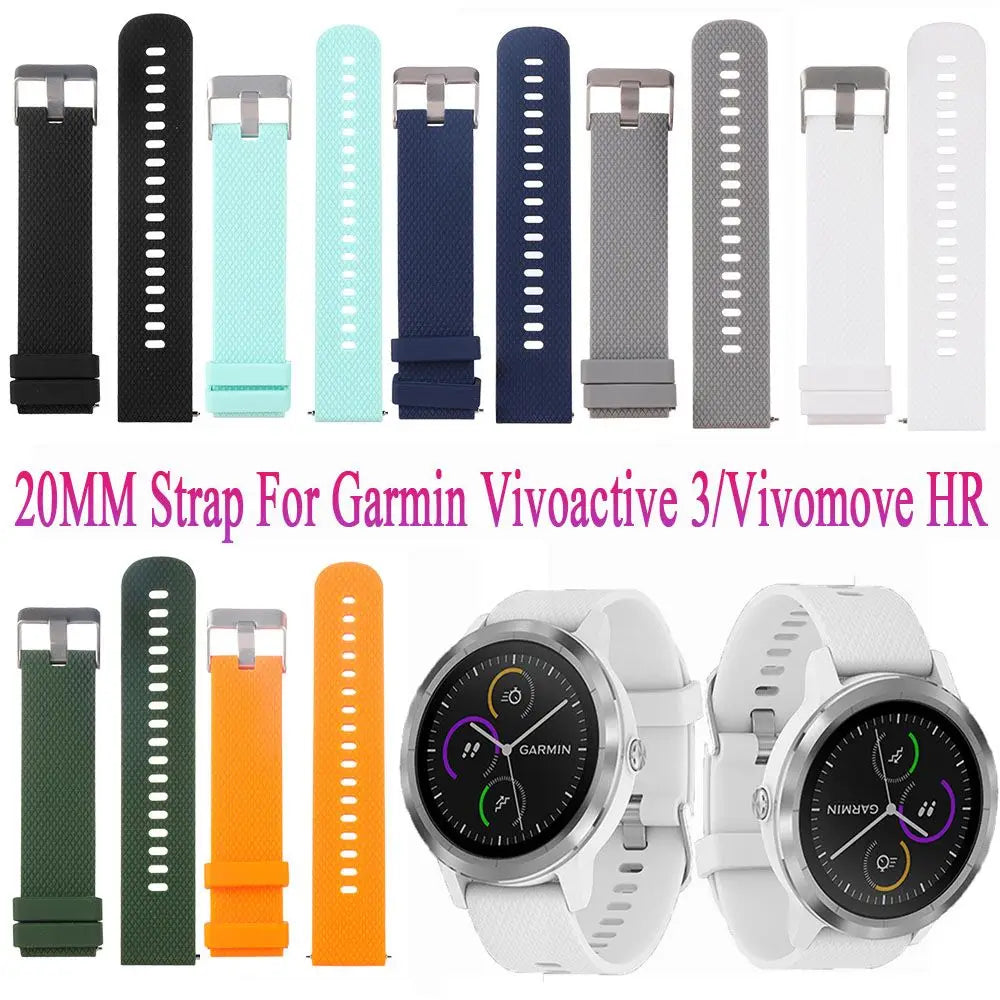 Watch Band for Garmin Vivoactive 3 / Vivomove HR 20MM Smart Watch Bracelet Wrist Strap Belt Silicone Watchband Accessories