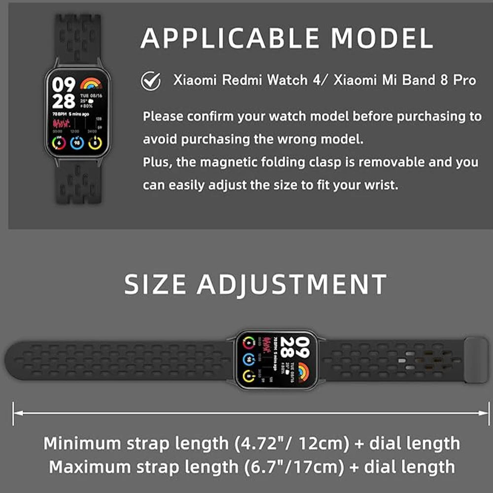 Silicone Strap for Redmi watch 4/8 Pro Magnetic Buckle Sports Band for Mi band 8 pro Correa Breathable Bracelet  Accessories